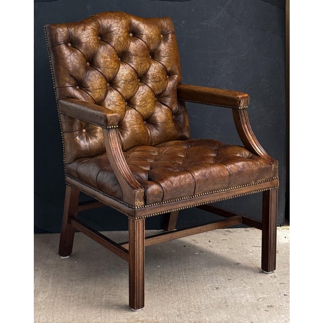 Large Gainsborough Library Armchair of Tufted Leather From England For Sale - Image 15 of 15