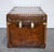 Vintage Hand-Dyed Brown Leather Lockable Storage Steamer Trunk For Sale - Image 13 of 18