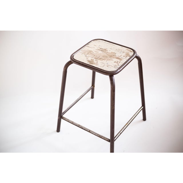 Vintage Industrial Metal Stool For Sale - Image 4 of 4