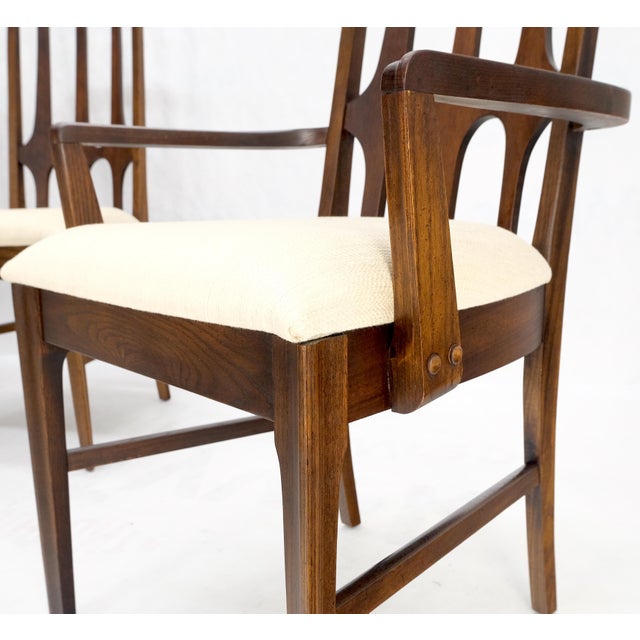 Set of 6 Mid-Century Modern New Linen Upholstery Walnut Dining Chairs Mint! For Sale - Image 12 of 14