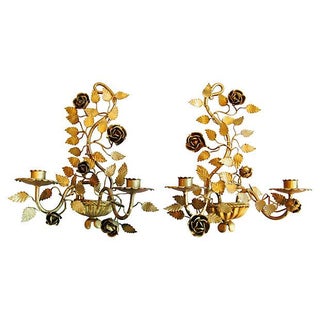 Mid-Century Italian Floral Candle Sconces - A Pair For Sale