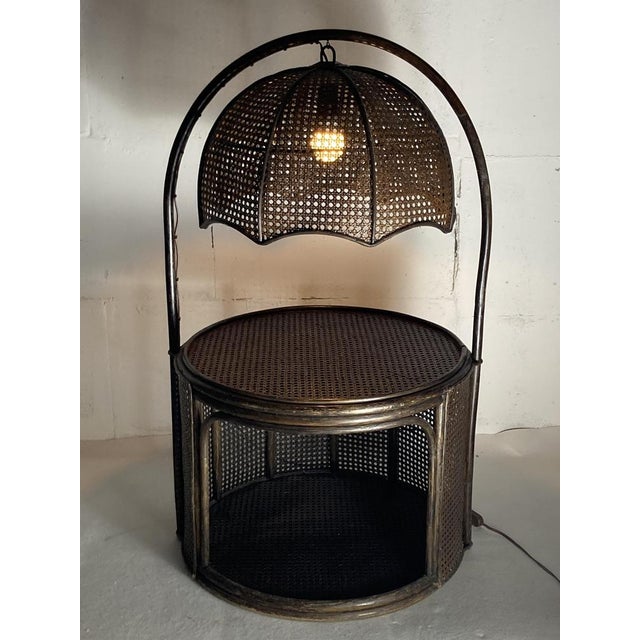 Dutch Faux Bamboo and Rattan Webbing Side Table with Integrated Hanging Lamp For Sale - Image 18 of 18