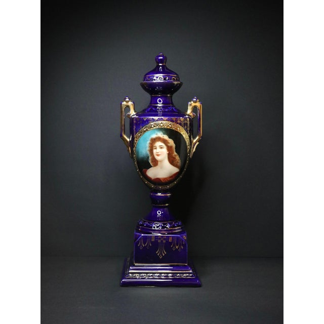 Portrait Vase in Cobalt Blue and Gilt by Josef Strnact, 1890s For Sale - Image 5 of 11