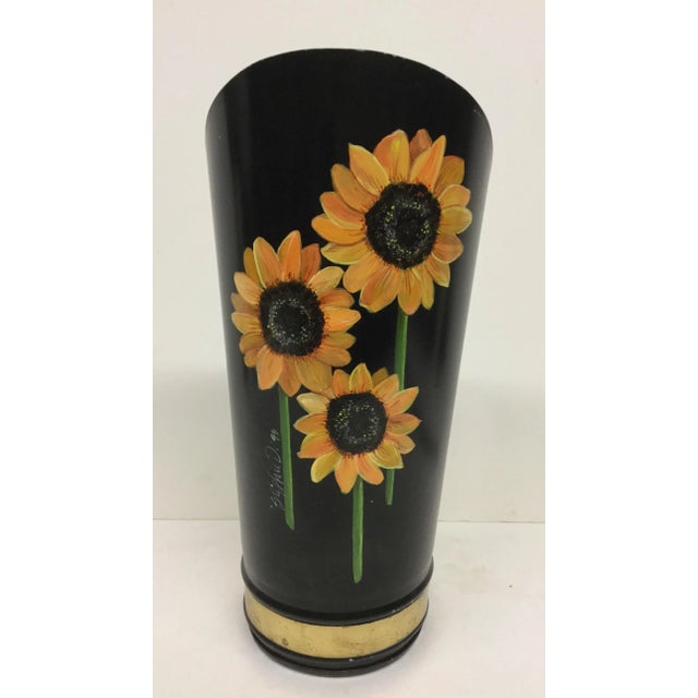 Hand Painted Galvanized Tall Metal & Brass Matchstick Holder For Sale - Image 4 of 10