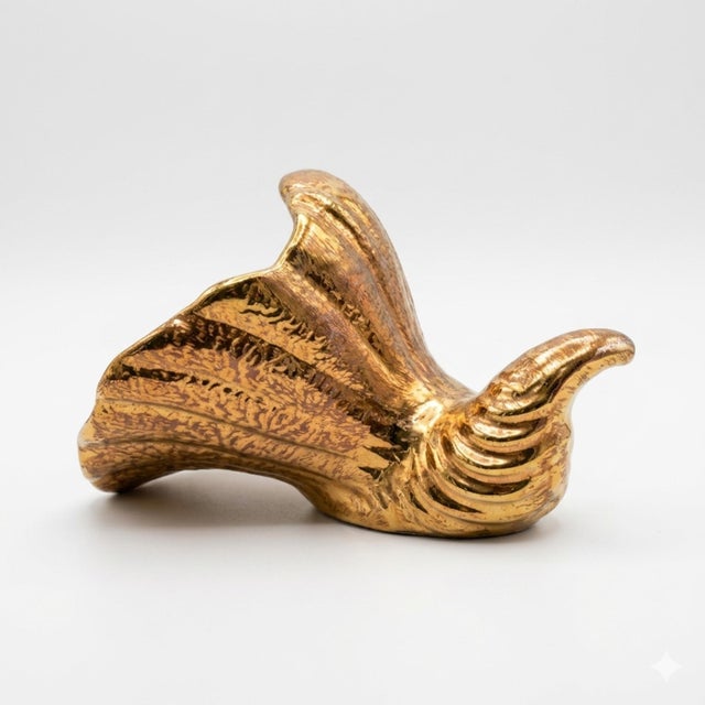Mid-Century Modern 1950s Mid-Century Modern Stangl Pottery Granada Gold Cornucopia Vase - 22k Gold Leaf For Sale - Image 3 of 5