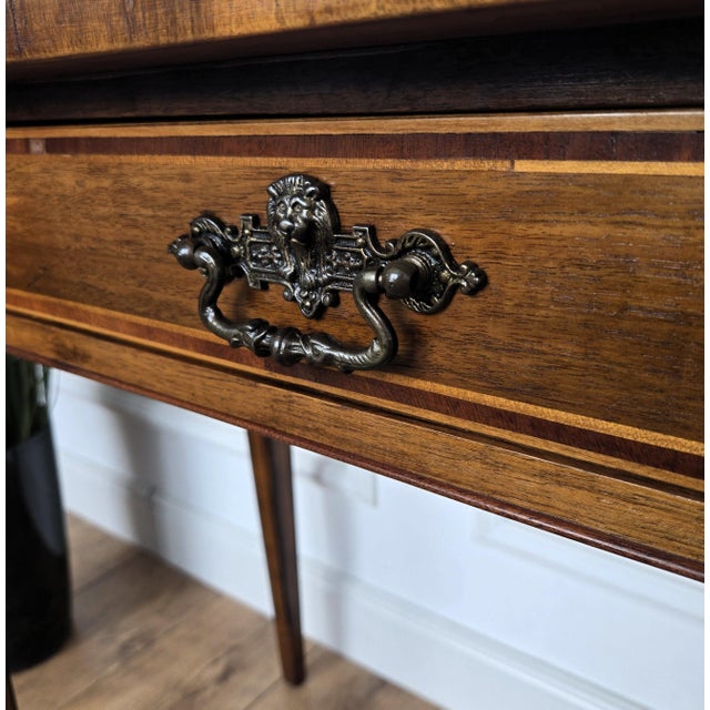Italian Walnut Marquetry Desk, 1980s For Sale - Image 9 of 11