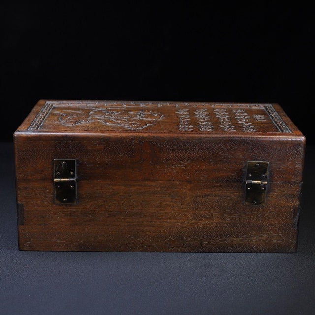 Huali Rosewood Box Carved With Landscape & Poetry For Sale - Image 9 of 10