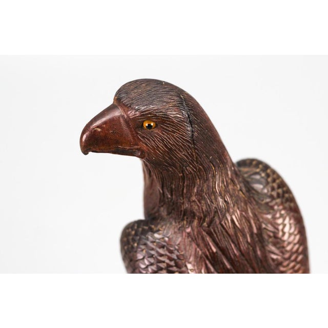 Art Deco Carved Wooden Eagle Sculpture with Glass Eyes, 1960s For Sale - Image 10 of 18