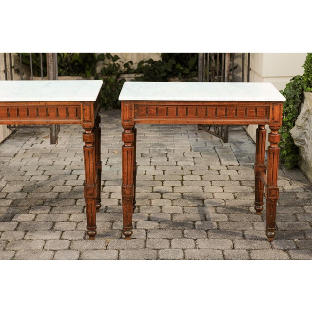 Pair of French 1870s Neoclassical Style Wooden Console Tables with Marble Tops For Sale - Image 11 of 12