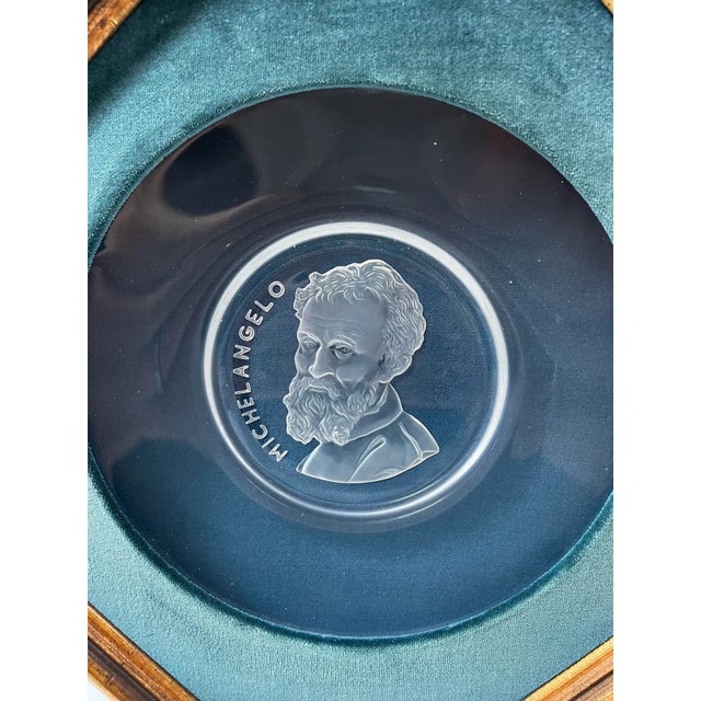 1970s 1970 Val St. Lambert Etched Crystal Intaglio Plates of Michelangelo and Da Vinci Framed Wall Art - a Pair For Sale - Image 5 of 11