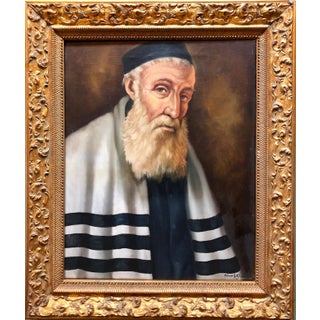 Lajos Polczer, Rare Hungarian Jewish Rabbi Judaica Oil Painting Portrait, c.1940's For Sale