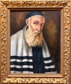 Lajos Polczer, Rare Hungarian Jewish Rabbi Judaica Oil Painting Portrait, c.1940's