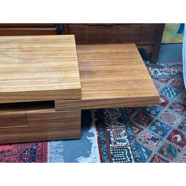Multi-Tiered Wood Block Coffee Table + Drawer For Sale - Image 4 of 12