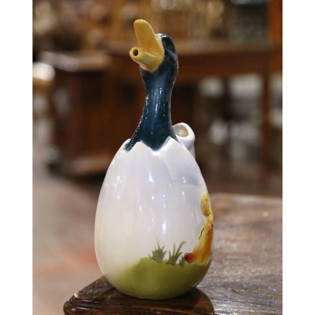 19th Century French Saint-Clément Majolica Duck Pitcher For Sale In Dallas - Image 6 of 13