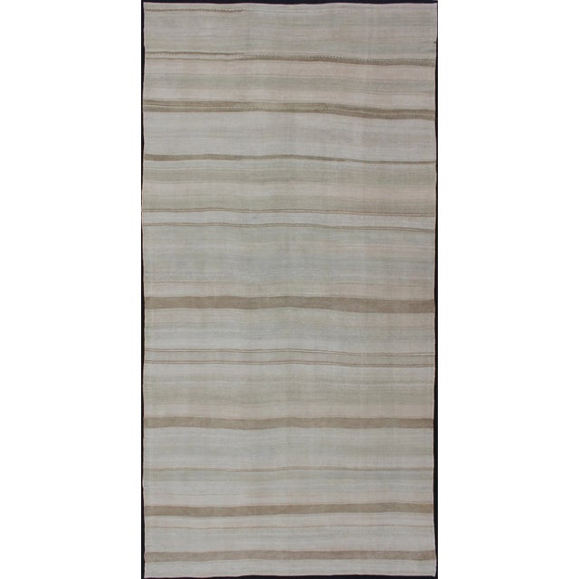 Large Gallery Runner Vintage Turkish Kilim Stripes in Light Camel and Neutral Tone For Sale - Image 12 of 12