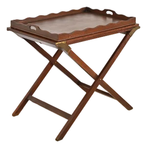 Baker Furniture Mid-Century Campaign Mahogany Extending Butler Stand With Removable Server Tray