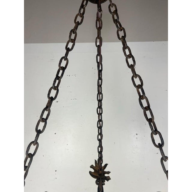 Metal Six Light Spanish Wrought Iron Chandelier For Sale - Image 7 of 11