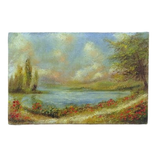 French Impressionist Landscape Lake Oil Painting Signed For Sale