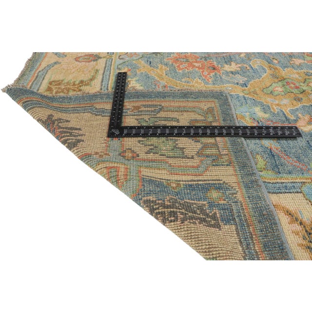 Textile Vintage Blue Colorful Oushak Rug - 9'00 X 11'10 For Sale - Image 7 of 11