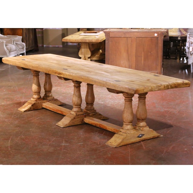 Late 19th Century 19th Century French Louis XIII Provincial Bleached Oak Refectory Trestle Table For Sale - Image 5 of 8