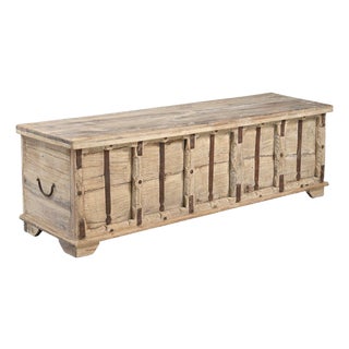 Footboard “Bed Bench” Constructed From an Antique Teakwood Door Panel and Reclaimed Wood For Sale