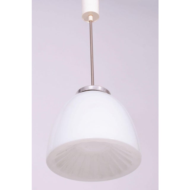 Mid-Century Chandelier in Chrome, Steel, and Opaline Glass, Czech, 1950s For Sale - Image 4 of 8