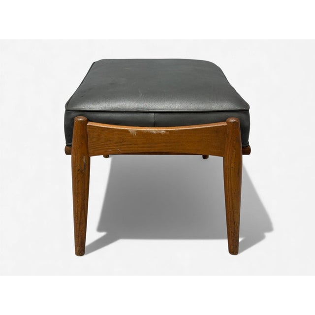 Textile Danish Modern, Gray Leatherette, Walnut, Footstool, Denmark, 1950s For Sale - Image 7 of 8
