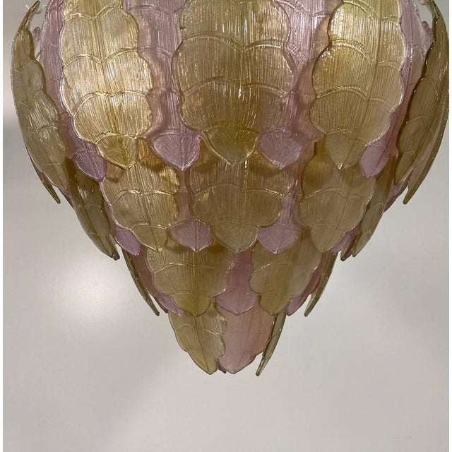Italian Art Deco Gold and Pink Chandelier in Murano Glass, 2000s For Sale - Image 6 of 17