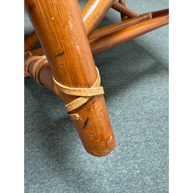 Brown In the Style of McGuire Lattice Leather Strip Safari Chair For Sale - Image 8 of 12