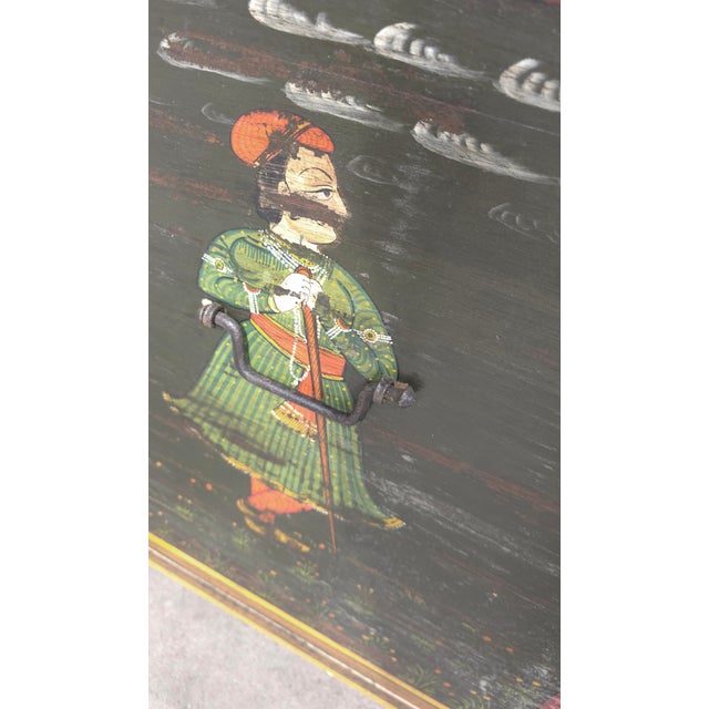 Huge Hand Painted 19th Century Indian Wedding Dowry Trunk For Sale - Image 11 of 15
