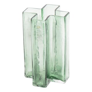 Green Glass Cross Vase by Bodil Kjær for Holmegaard For Sale