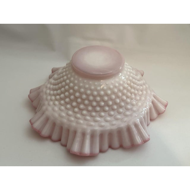 Glass Mid 20th Century Bowl Pink Glow Hobnail Ruffled Fenton Cased Glass 4" Tall 10" Vantage For Sale - Image 7 of 13