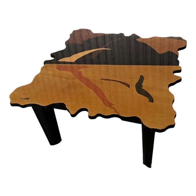 Coffee Table Sculptural Masterpiece in Wood Inlay by Carlo Malnati, 1980s For Sale