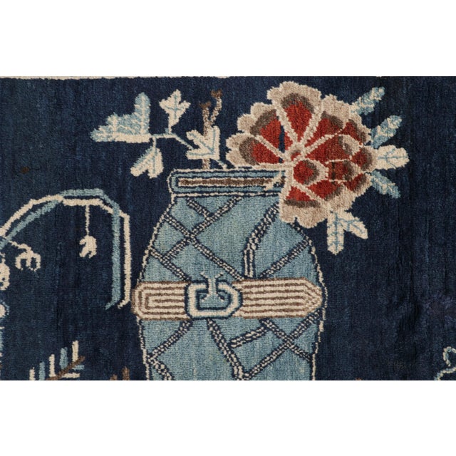 Art Deco Antique Chinese Art Deco Rug in Navy Blue With Pictorial Patterns by Rug & Kilim For Sale - Image 3 of 7