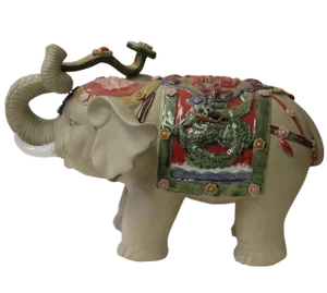 Asian Detail Handmade Ceramic Elephant Trunk Holding Ru Yi & Power Dragon Decor Back Rest