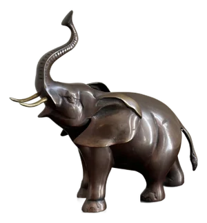 Large Mid-20th Century Brass Elephant Sculpture W/ Bronze Patinated Finish