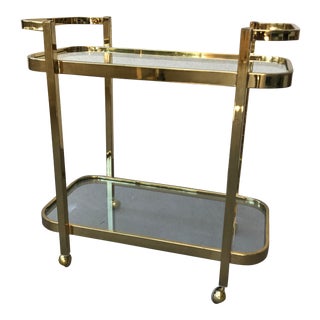Milo Baughman Mid-Century Gold Chrome Bar Cart For Sale