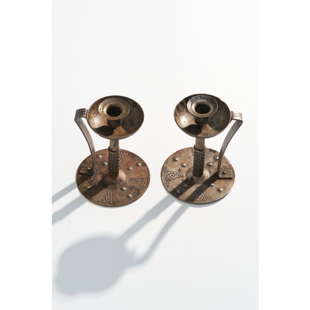 Art Deco Antique Goberg Arts and Crafts Era Candlesticks by Hugo Berger For Sale - Image 3 of 10
