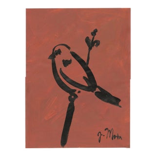 "Bird With Red Background Ii" Original Gouache Painting by Joseph Mota For Sale