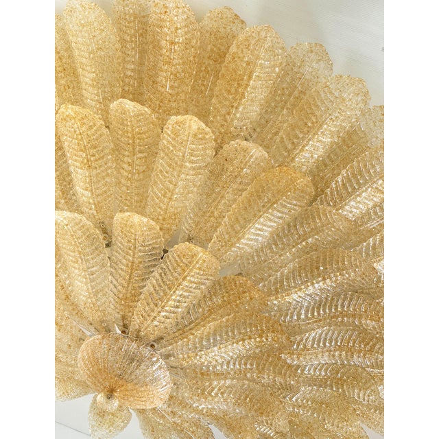 Murano Imperial Luxury Venetian Amber ” Leaves Graniglia” Murano Glass Flush Mount For Sale - Image 4 of 4