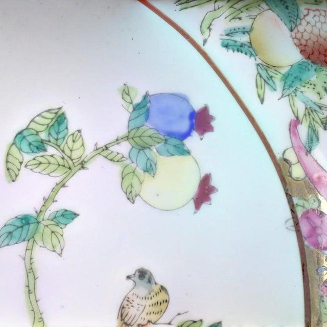 Oversized Chinese Rose Medallion Punch Bowl Flower Garden & Butterflies C1930 For Sale - Image 11 of 15