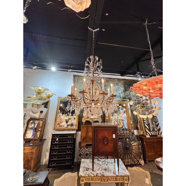 Metal 19th C. Italian Beaded Crystal Chandelier For Sale - Image 7 of 7