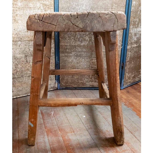 19th Century Chinese Distressed Elm Wood Side Table or Stool For Sale In New York - Image 6 of 16