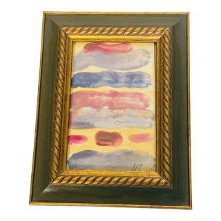 1970s Small Abstract in Purple Acrylic on Paper Painting Framed For Sale