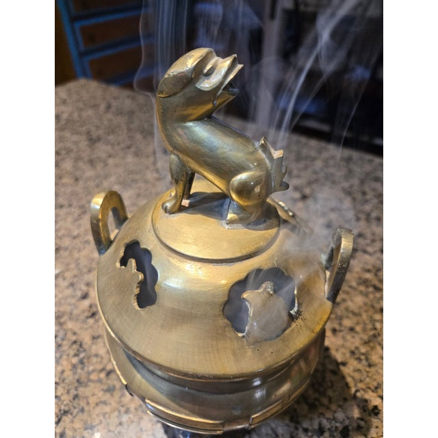 Metal Chinese Brass Foo Dog Incense Burner For Sale - Image 7 of 8