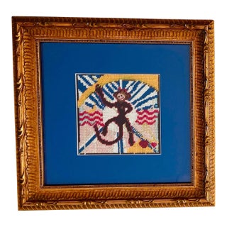 Original "Jungle Boogie" Framed Needlepoint Monkey Art, Custom, One of a Kind For Sale