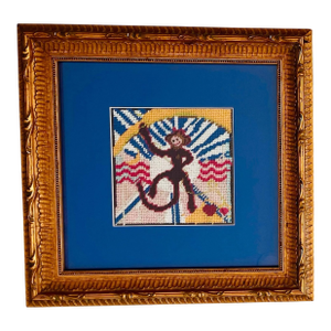 Original "Jungle Boogie" Framed Needlepoint Monkey Art, Custom, One of a Kind