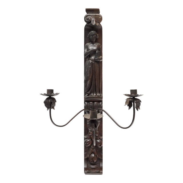French Antique Wooden Candle Sconce For Sale