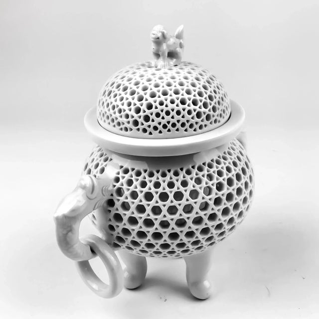 Chinese Covered Incense Burner Dragon Handles For Sale - Image 4 of 12