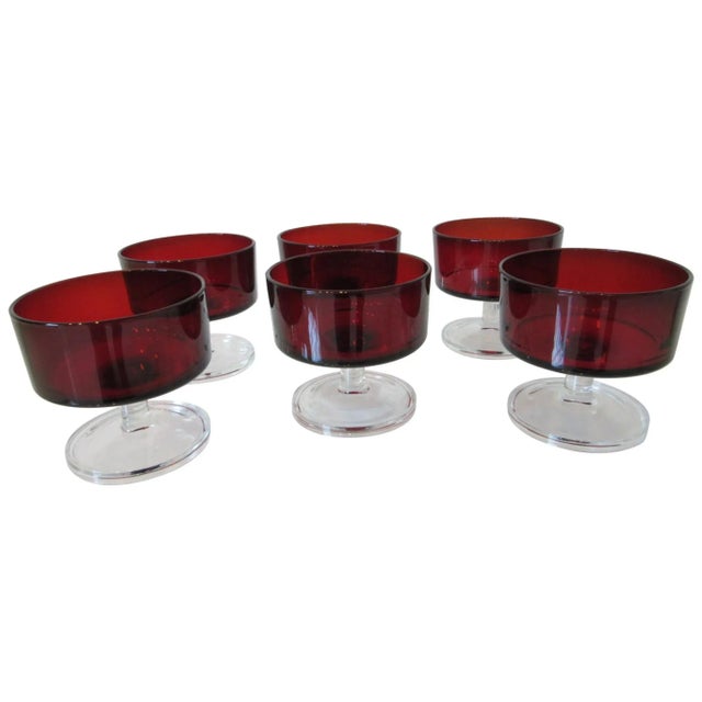 Mid-Century Modern French J. G. Durand Arcoroc Ruby Dessert Glasses - Set of 6 For Sale - Image 10 of 10